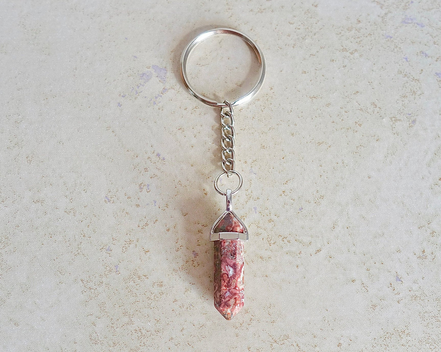 Leopard Skin Jasper Stone Double Point Keychain-Keychains-Magic Crystals