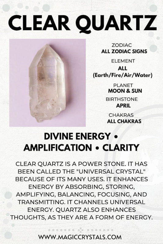 Clear Quartz Meaning: Healing Properties & Uses. Shop Clear Quartz Jewelry, clear quartz unique pieces, clear quartz points, clear quartz obelisk, clear quartz bracelet at Magic Crystals.