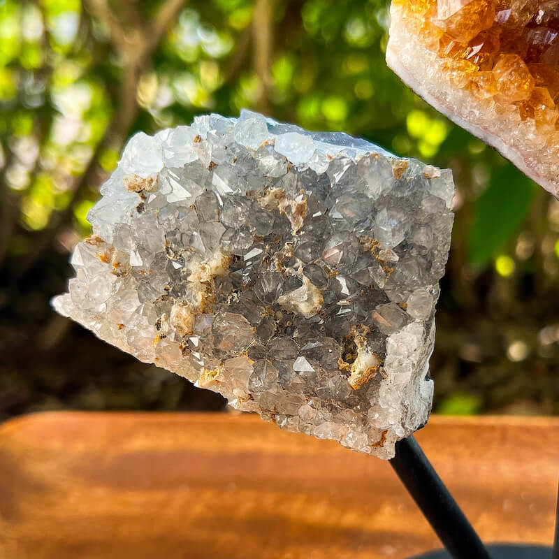 Horizontal Amethyst, Citrine & Clear Quartz Crystal Set for Abundance, Clarity & Spiritual Growth
