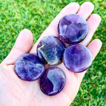 Natural Gemstone Disc Stone - Worry Stone. Rocks and Fossils. Black Tourmaline,  Green Jade,  Clear Quartz,  Lapis Lazuli,  Red jasper , Amethyst, Golden Healer Quartz, Peach Aventurine,  Rose Quartz at MagicCrystals