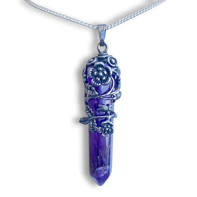 Flower Pendant Necklaces: Gemstone Crystal Necklace - Magic Crystals.  Amethyst-Flower-Wrap-Necklace.  Flower Wrap Pendant Necklace