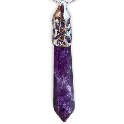 Amethyst-Pendant-Necklace. Stone Single Point Pendant Necklace. Single Point Necklace. MagicCrystals