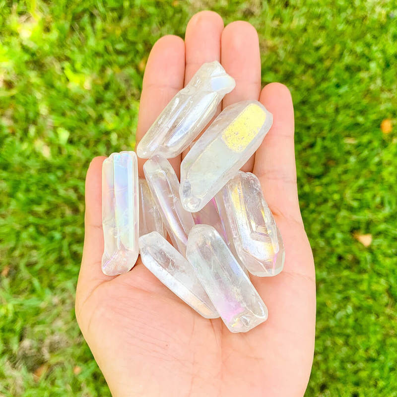 Looking for Angel Aura Quartz Double Terminates Points? Shop at Magic Crystals Raw Angel Aura Quartz crystal | Rainbow Quartz | Aura Quartz Chunks | Angel Aura Rough | Raw Angel Aura Stone. Free Shipping available.