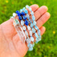 MagicCrystals with variaty of mala necklace made of genuine real crystals. Aquamarine-Nugget-Chip-Necklace. Long Hand-Knotted Mala Crystal Necklace
