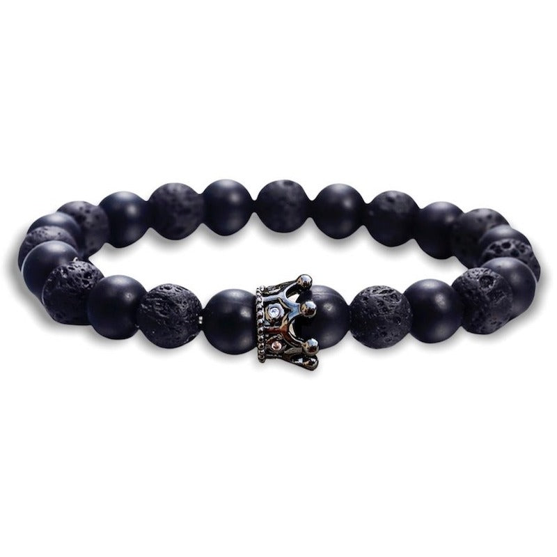 Black-Onyx-and-Lava-Crown-Lava-Bracelet. Lava Stone Natural Beaded Bracelet. Bead Bracelet. Natural Lava Stone Beaded Bracelet - Lava Jewelry - MagicCrystals