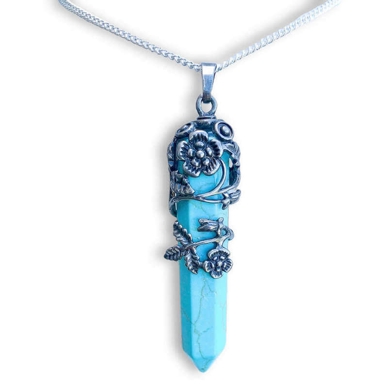 Flower Pendant Necklaces: Gemstone Crystal Necklace - Magic Crystals.     Bllue-Howlite--Flower-Wrap-Necklace.  Flower Wrap Pendant Necklace