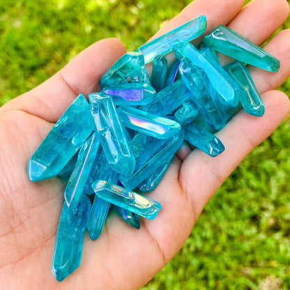 Looking for Aqua Aura Points, Blue Quartz Point? Shop at Magic Crystals for a variety of Aura Quartz Crystal Blue Jewelry. Aura Quartz Crystal point perfect for healing. Raw Blue Aura Quartz Crystal Necklace, Healing Gemstone, Blue Aura Quartz Pendant. Raw Crystal Point Pendant Necklace, Wrap Necklace for Men Women