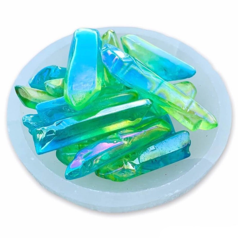Looking for Blue Aqua Aura & Sunshine Aura Quartz Points? Shop at Magic Crystals for Aqua Aura Quartz Crystal Point and Sunshine Aura quartz points between (~1" - 2") size. Raw Aqua Aura Quartz Point - Aqua Aura Quartz Stone - Blue Quartz. Healing Crystals & Stones that can be used at jewelry, DIY crystals, and more