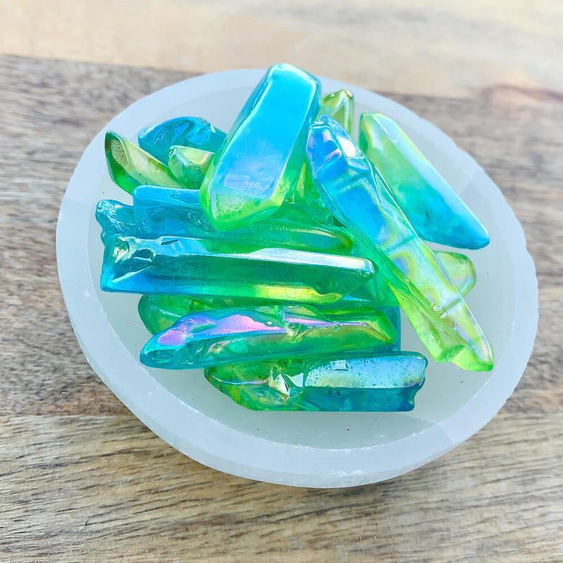 Looking for Blue Aqua Aura & Sunshine Aura Quartz Points? Shop at Magic Crystals for Aqua Aura Quartz Crystal Point and Sunshine Aura quartz points between (~1" - 2") size. Raw Aqua Aura Quartz Point - Aqua Aura Quartz Stone - Blue Quartz. Healing Crystals & Stones that can be used at jewelry, DIY crystals, and more
