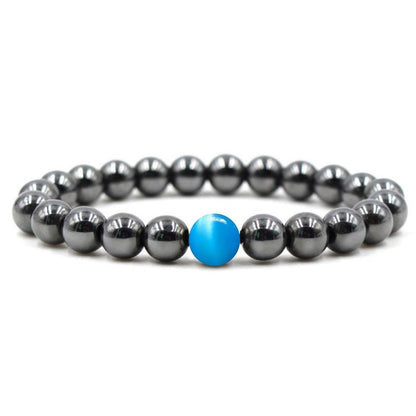 Hematite Stone + Blue Cat Eye Beaded Bracelet-Bracelets-Magic Crystals