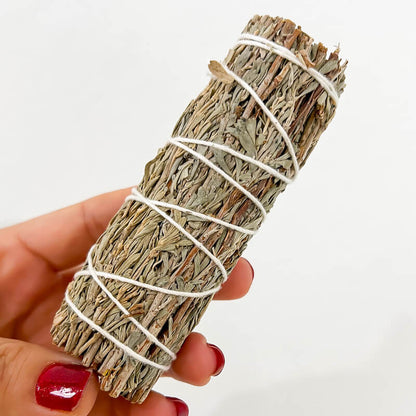 Blue Sage Smudge Sticks 4"-AROMATHERAPY- MagicCrystals. Buy 1 X Blue Sage smudge stick. Size: 4" inches. Blue Sage Smudge Stick helps remove negative or unwanted energies and vibrations. Authentic Native American sage bundles and smudge sticks.