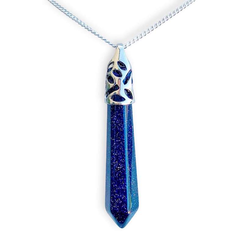    Blue-Sandstone-Pendant-Necklace. Stone Single Point Pendant Necklace. Single Point Necklace. MagicCrystals