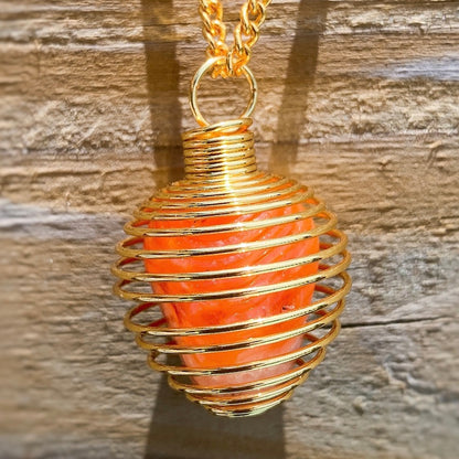 Carnelian Pendant- Carnelian Gemstone Jewelry - Magic Crystals. Carnelian-Gold-Cage-Point-Pendant-Necklace. Carnelian Pendant Necklace