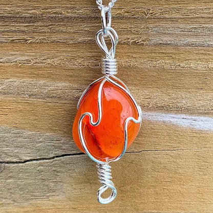 Carnelian Pendant- Carnelian Gemstone Jewelry - Magic Crystals. Carnelian-Swirl-Wired-Necklace. Carnelian Pendant Necklace