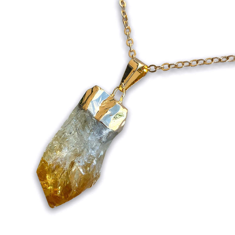 Citrine Stone Single Point Pendant Crystal Necklace - Magic Crystals - Stone Necklace. Gold citrine Pendant Necklace