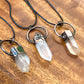 Handmade-clear-quartz-bronze-necklace. Natural handcrafted bronze necklaces, perfect accessory to spice up your wardrobe with a touch of bohemian flair. Our bronze necklace collection includes hand carved pendants made of natural Amethyst, Clear Quartz, Labradorite, Rose Quartz, Blue Kyanite and more! A true timeless fashion statement.