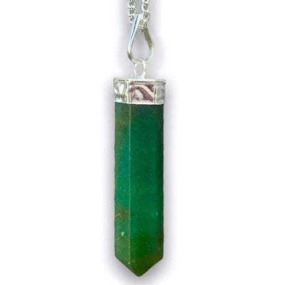 Dark-Green-Jade-Necklace. Single Point Crystal Necklace