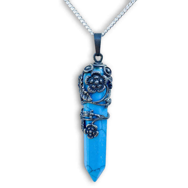 Flower Pendant Necklaces: Gemstone Crystal Necklace - Magic Crystals. Bllue-Howlite--Flower-Wrap-Necklace. Flower Wrap Pendant Necklace