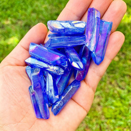    Deep-Blue-Aura-Quartz-Points. Aura Quartz Crystal Polished Point Wand