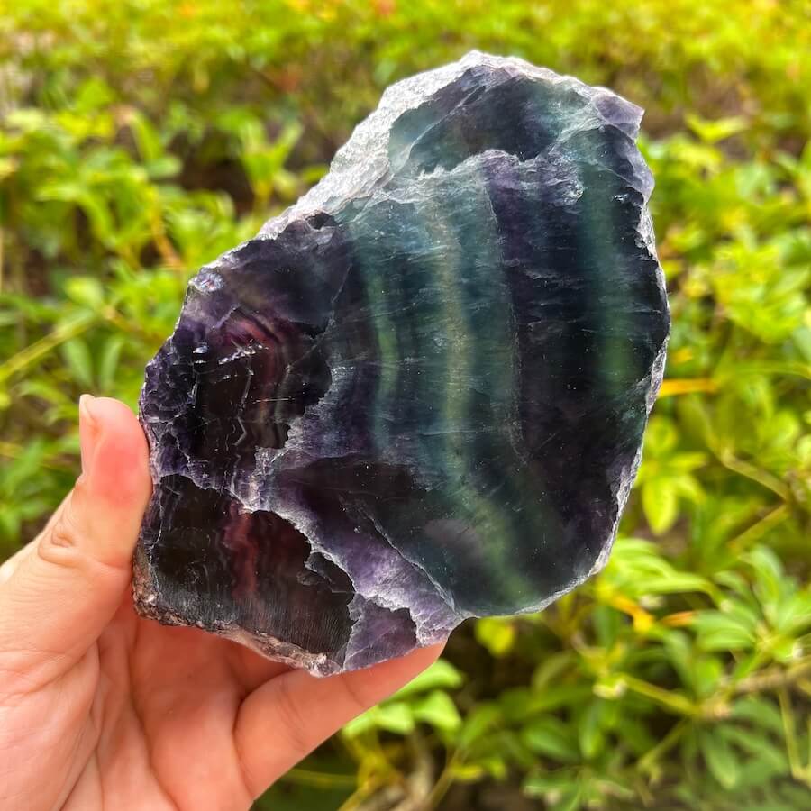 Quality Rainbow Fluorite Slab, Polished Fluorite Crystal, Natural Home Decor from MagicCrystals.com ships from Miami, FL since 2018. Polished fluorite crystal features beautiful bands of natural coloring with lovely depth, clarity, and unique internal patterns throughout the piece. 