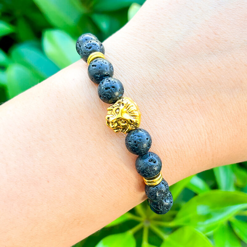 Golden-Lion-Lava-Bracelet. Lava Stone Natural Beaded Bracelet. Bead Bracelet. Natural Lava Stone Beaded Bracelet - Lava Jewelry - MagicCrystals