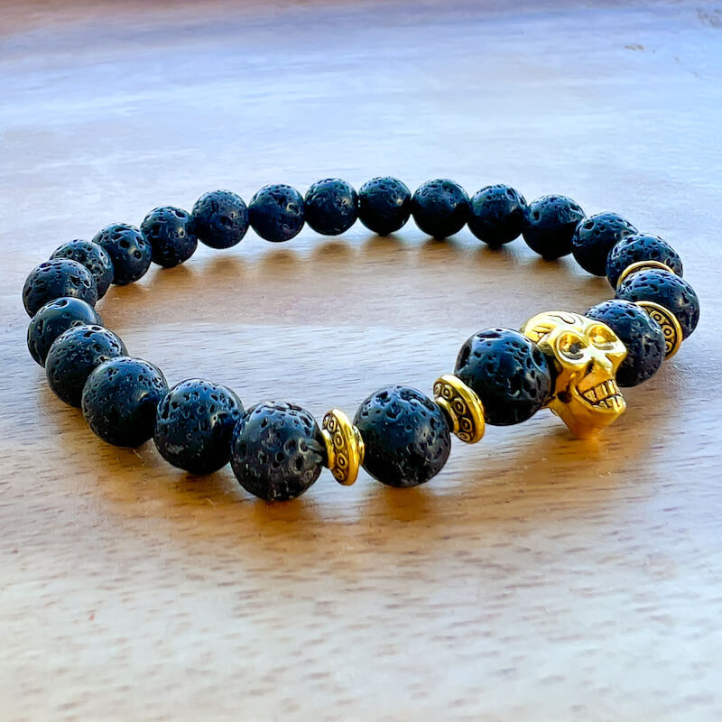 Golden-Skeleton-Lava-Bracelet. Lava Stone Natural Beaded Bracelet. Bead Bracelet. Natural Lava Stone Beaded Bracelet - Lava Jewelry - MagicCrystals