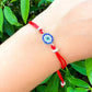 Greek-Evil-Eye-Red-String-Bracelet. Shop at Magic Crystals for Protection. The Red String Bracelet has been worn throughout history in many cultures as a symbol of protection, faith, and good luck and acts as a shield from negativity and actually has many positive effects. In quite a few cultures a red string bracelet is believed to have magical powers.