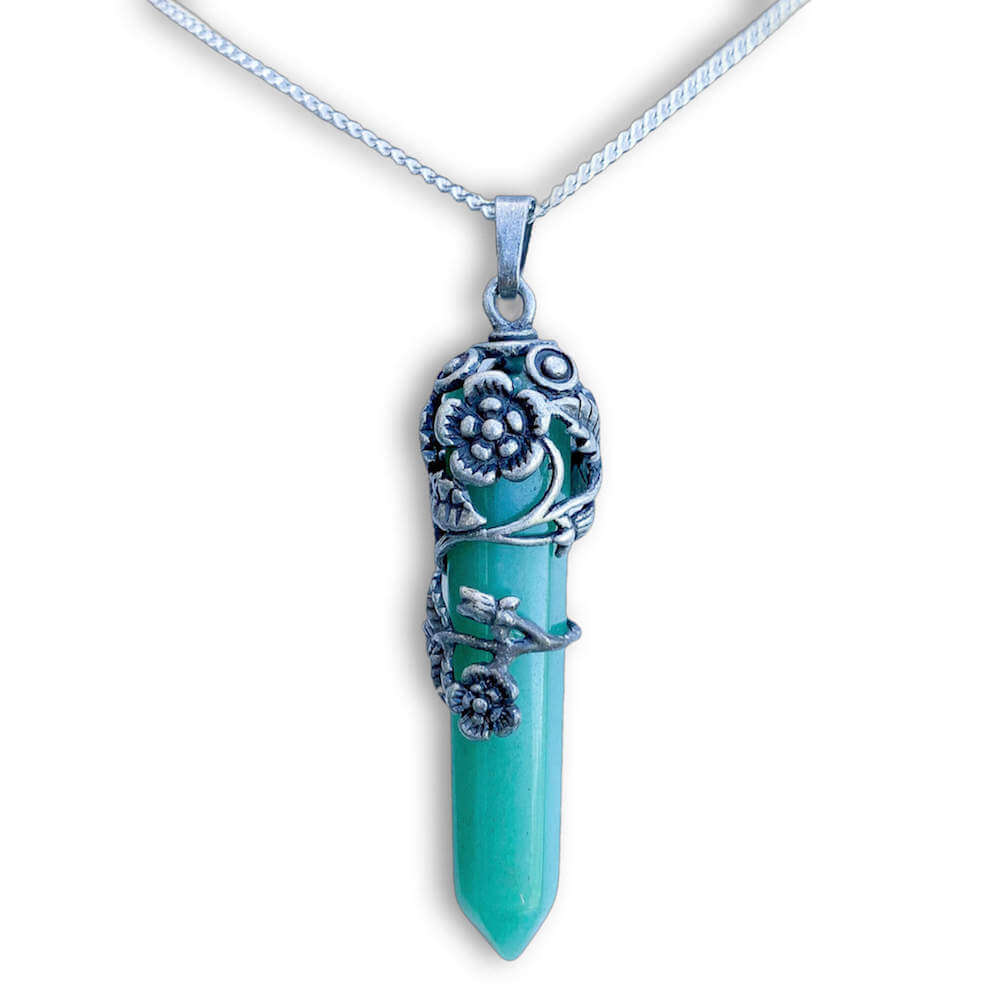 Flower Pendant Necklaces: Gemstone Crystal Necklace - Magic Crystals. Green-Aventurine--Flower-Wrap-Necklace. Flower Wrap Pendant Necklace