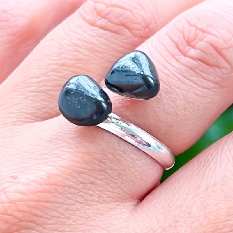 Real-Hematite-Ring. Shop for Adjustable Dual Crystal Ring - Chakra Ring Jewelry from Magic crystals. 2 points crystal ring for creativity, passion, wisdom, and love. Activate your chakra. Birthstone Rings. Pure Natural Raw Healing Crystal for Women, men. Minimal Gemstone Rings, Chunky crystal rings, Raw gemstone rings, Raw crystal rings.