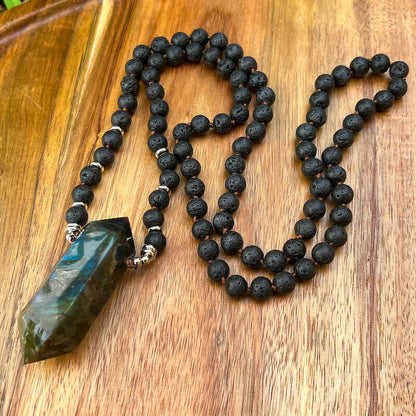 Long Hand-Knotted Mala Crystal Necklace