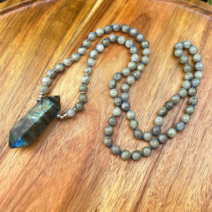 Long Hand-Knotted Mala Crystal Necklace