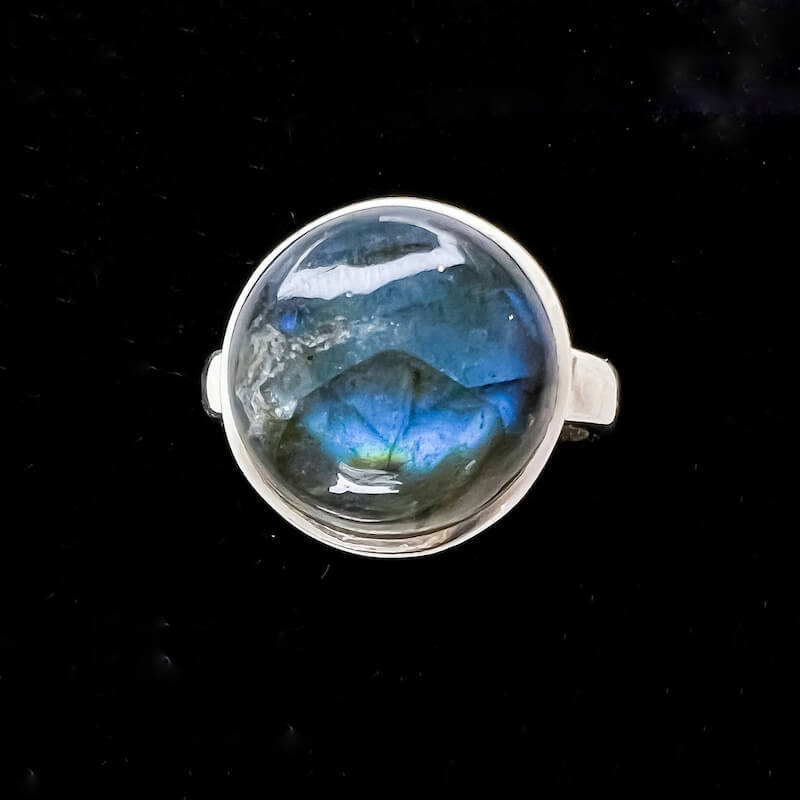 Looking for Labradorite Jewelry? Shop at Magic Crystals for Labradorite Stone Handmade Sterling Silver Ring. Labradorite Ring for Her | Flashy Labradorite Blue Crystal Gemstone Ring | Sterling Silver Wiccan Jewelry Ring. FREE SHIPPING available.