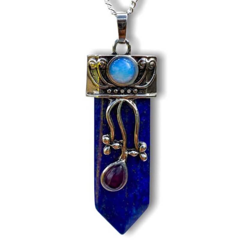 Lapis-Lazuli-Pendant-Necklace. Flower Point Gemstone Pendant Necklace. Flower Point Gemstone Pendant Necklace - MagicCrystals