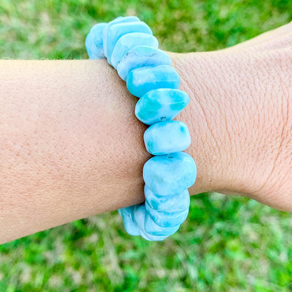 This lovely, rare, and spectacular mineral gem called Larimar is found in the Dominican Republic. Shop Genuine Larimar Bracelet, Aquamarine Bracelet at Magic Crystals. We carry Larimar Bracelet, Larimar Jewelry, Anxiety Bracelet, Gift For Her, Mala. Magiccrystals.com carries the essence of the ocean.