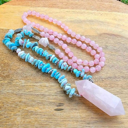 Long Hand-Knotted Mala Crystal Necklace