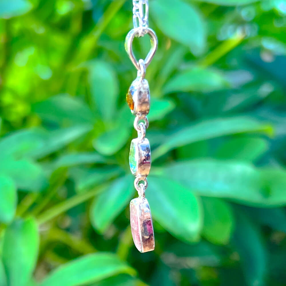 Looking for Multi-Color Jewelry? Shop at Magic Crystals for Sterling Silver quality gemstones. Made with high-quality genuine natural polished Multi-Color Tourmaline crystals in genuine 925 Sterling Silver stamped. FREE SHIPPING AVAILABLE. Tourmaline Stone in 925 Sterling Silver Necklace