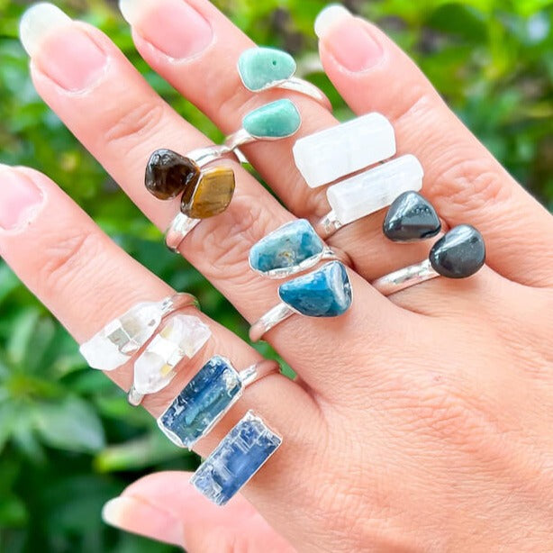 Garden Beauty Ring 8 with Larimar, Aquamarine and Tanzanite – Andrea Jaye  Collection