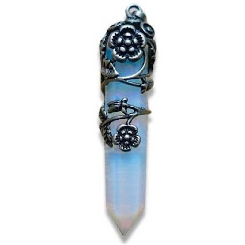 Flower Pendant Necklaces: Gemstone Crystal Necklace - Magic Crystals.  Opalite-Flower-Wrap-Necklace. Flower Wrap Pendant Necklace