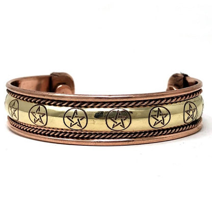 Copper Bracelet Magnetic - Pentacle design - Magic Crystals - Copper Jewelry