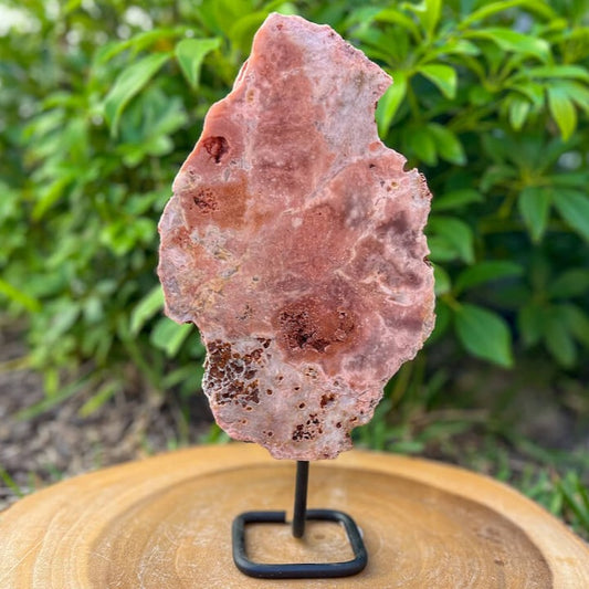Pink-Amethyst-On-A-Slab. Stone & Quartz. Pink Amethyst Polished Slab on a stand for collector, Pink Amethyst with Druzy Pockets on a stand. Pink Amethyst Slab for display - Druzy Amethyst Stone on Stand, Point, Stone Point, Crystal Point, Pink Amethyst Stones at MagicCrystals
