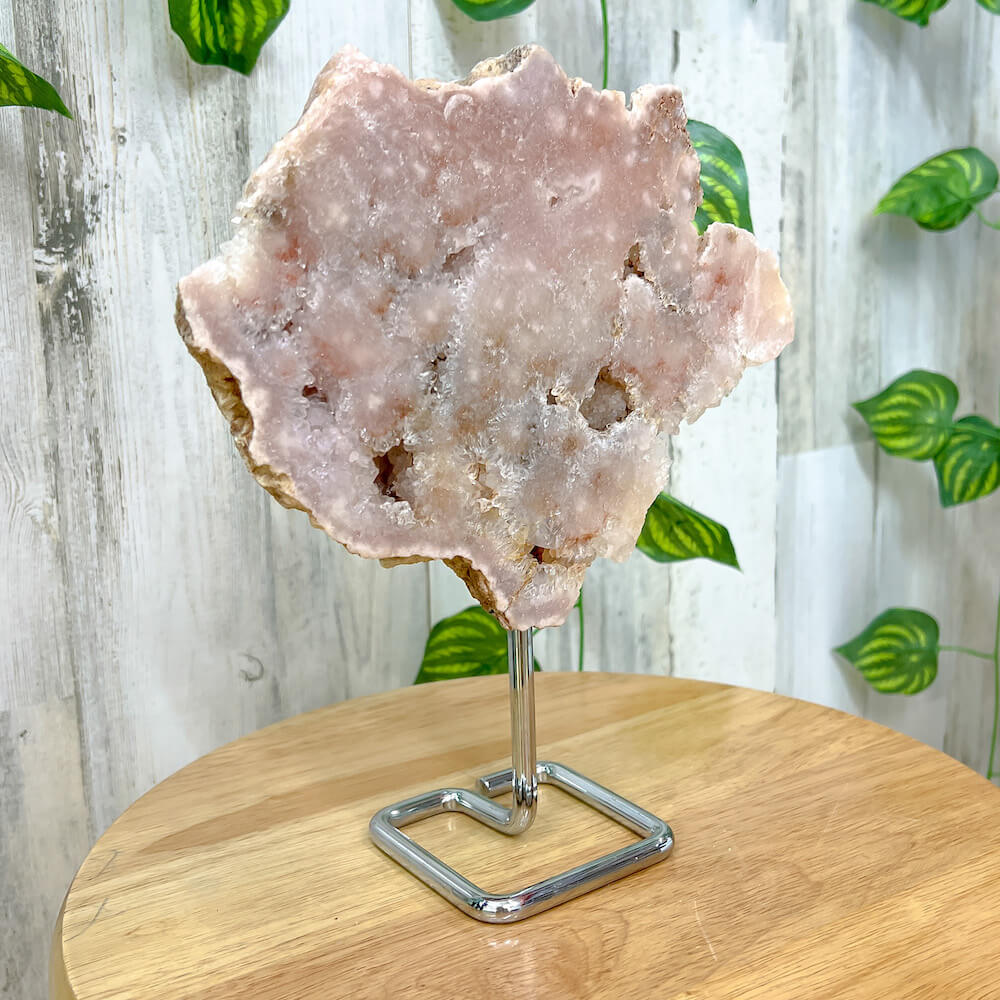 Pink-Amethyst-On-A-Slab. Stone & Quartz. Pink Amethyst Polished Slab on a stand for collector, Pink Amethyst with Druzy Pockets on a stand. Pink Amethyst Slab for display - Druzy Amethyst Stone on Stand, Point, Stone Point, Crystal Point, Pink Amethyst Stones at MagicCrystals c