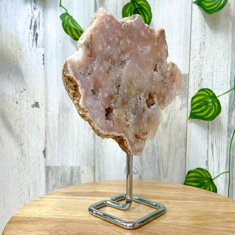 Pink-Amethyst-On-A-Slab. Stone & Quartz. Pink Amethyst Polished Slab on a stand for collector, Pink Amethyst with Druzy Pockets on a stand. Pink Amethyst Slab for display - Druzy Amethyst Stone on Stand, Point, Stone Point, Crystal Point, Pink Amethyst Stones at MagicCrystals 