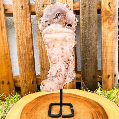 Pink-Amethyst-On-A-Slab. Stone & Quartz. Pink Amethyst Polished Slab on a stand for collector, Pink Amethyst with Druzy Pockets on a stand. Pink Amethyst Slab for display - Druzy Amethyst Stone on Stand, Point, Stone Point, Crystal Point, Pink Amethyst Stones at MagicCrystals N