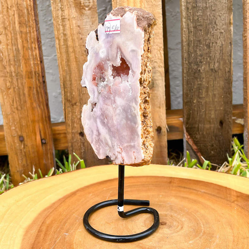 Pink-Amethyst-On-A-Slab. Stone & Quartz. Pink Amethyst Polished Slab on a stand for collector, Pink Amethyst with Druzy Pockets on a stand. Pink Amethyst Slab for display - Druzy Amethyst Stone on Stand, Point, Stone Point, Crystal Point, Pink Amethyst Stones at MagicCrystals X