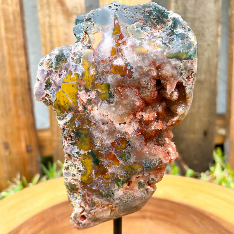 Pink-Amethyst-On-A-Slab. Stone & Quartz. Pink Amethyst Polished Slab on a stand for collector, Pink Amethyst with Druzy Pockets on a stand. Pink Amethyst Slab for display - Druzy Amethyst Stone on Stand, Point, Stone Point, Crystal Point, Pink Amethyst Stones at MagicCrystals Z
