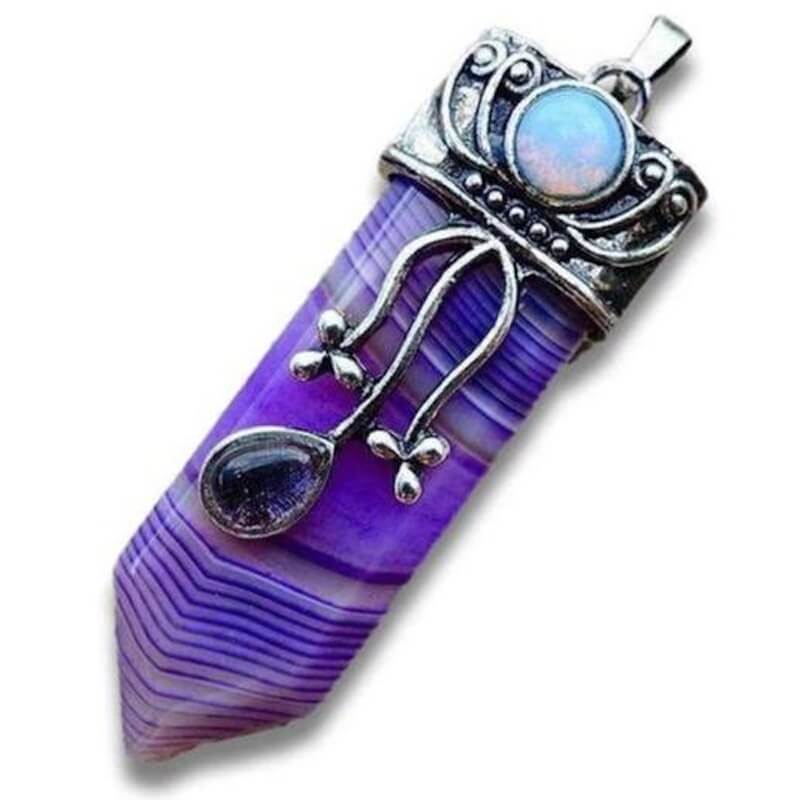 Purple-Onyx- Pendant-Necklace. Flower Point Gemstone Pendant Necklace. Flower Point Gemstone Pendant Necklace - MagicCrystals