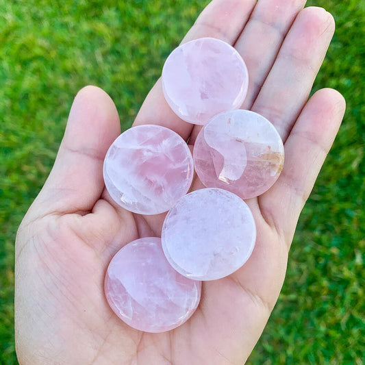 Natural Gemstone Disc Stone - Worry Stone. Rocks and Fossils. Black Tourmaline,  Green Jade,  Clear Quartz,  Lapis Lazuli,  Red jasper , Amethyst, Golden Healer Quartz, Peach Aventurine,  Rose Quartz at MagicCrystals
