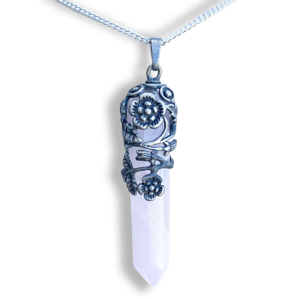 Flower Pendant Necklaces: Gemstone Crystal Necklace - Magic Crystals. Rose-Quartz-Flower-Wrap-Necklace. Flower Wrap Pendant Necklace