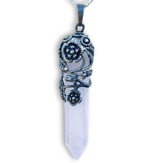Flower Pendant Necklaces: Gemstone Crystal Necklace - Magic Crystals. Rose-Quartz-Flower-Wrap-Necklace. Flower Wrap Pendant Necklace