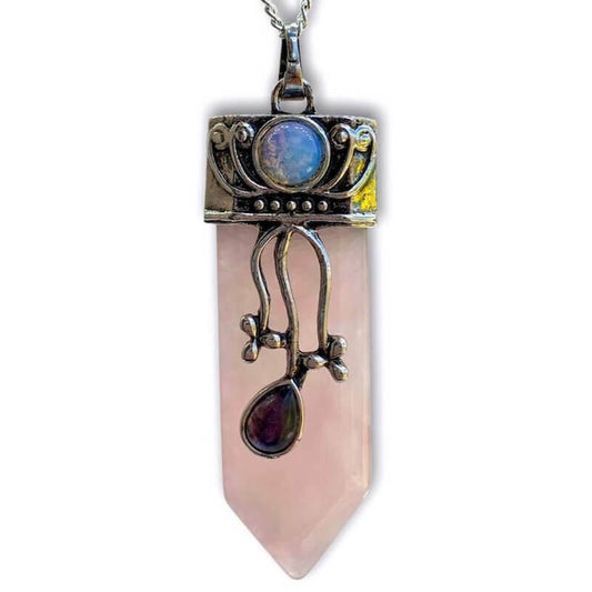    Rose-Quartz- Pendant-Necklace. Flower Point Gemstone Pendant Necklace. Flower Point Gemstone Pendant Necklace - MagicCrystals